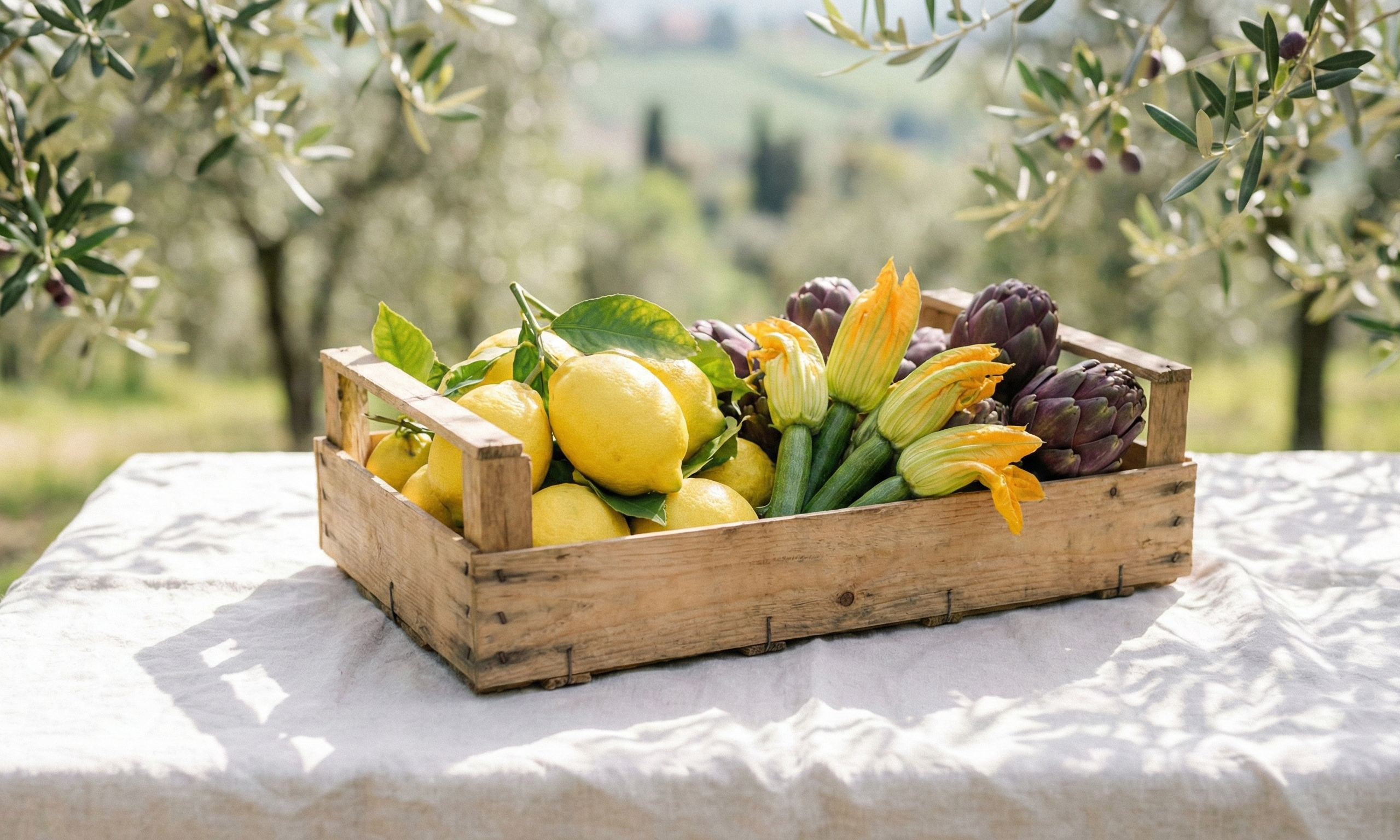 Mercato italiano con limoni e fiori freschi
